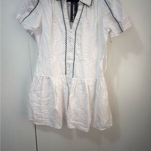 Karl Lagerfeld White Short Sleeve Peplum Tunic with Black Scallop Trim